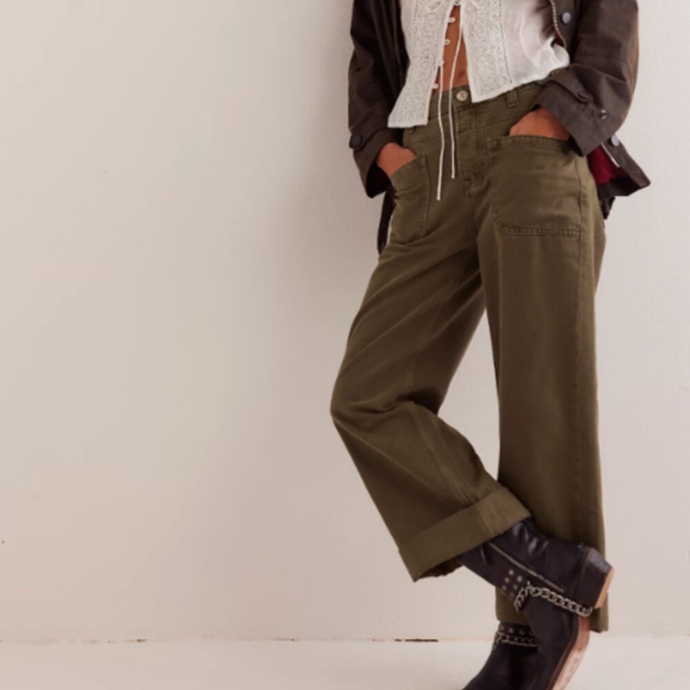 Free People Olive Green Wide Leg Pants